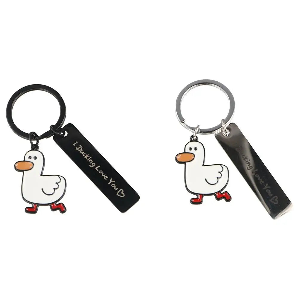 Don’t Duck with Me Duck Keychain Stainless Steel Couples Jewelry Ducking Love Keyring Keyholder Animal Duck Pendant Zpaxo