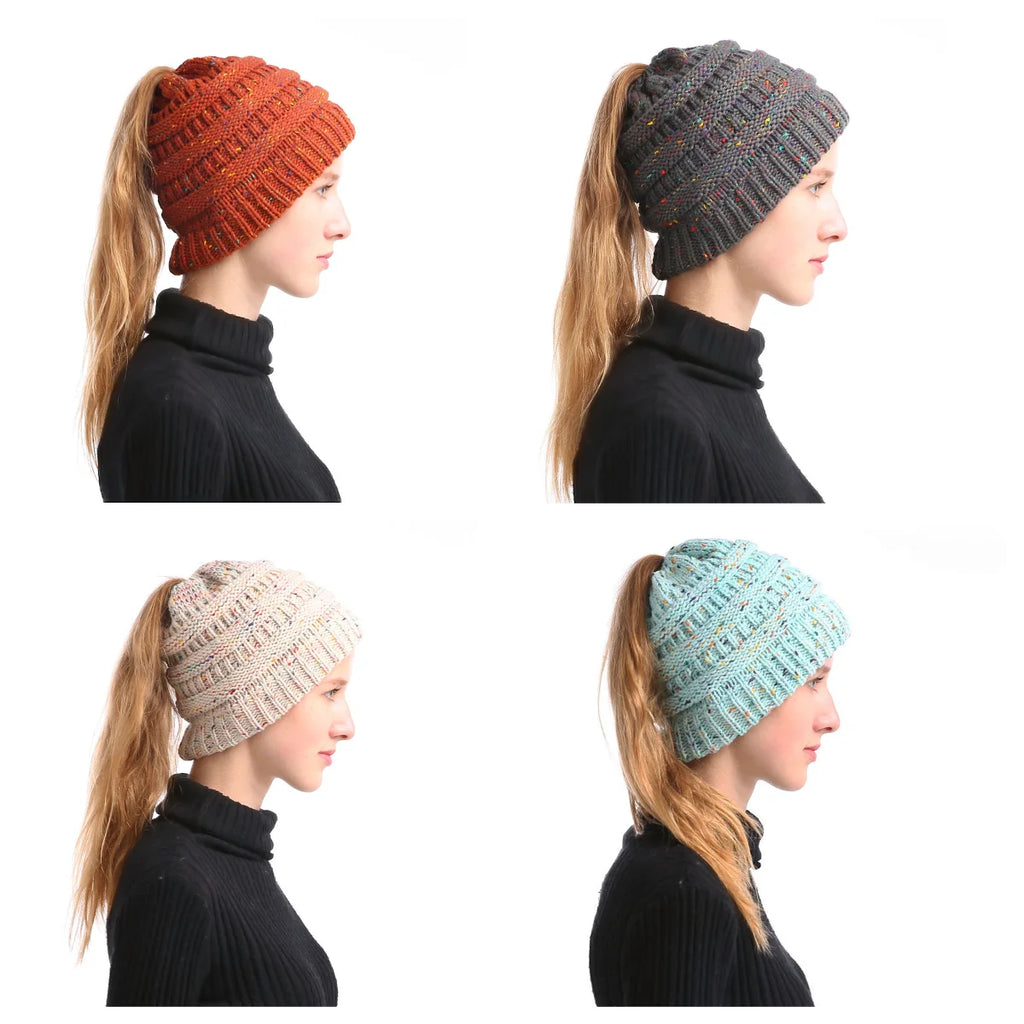 Knit Ponytail Beanie Wide Brim – Unisex Parent-Child Winter Hat