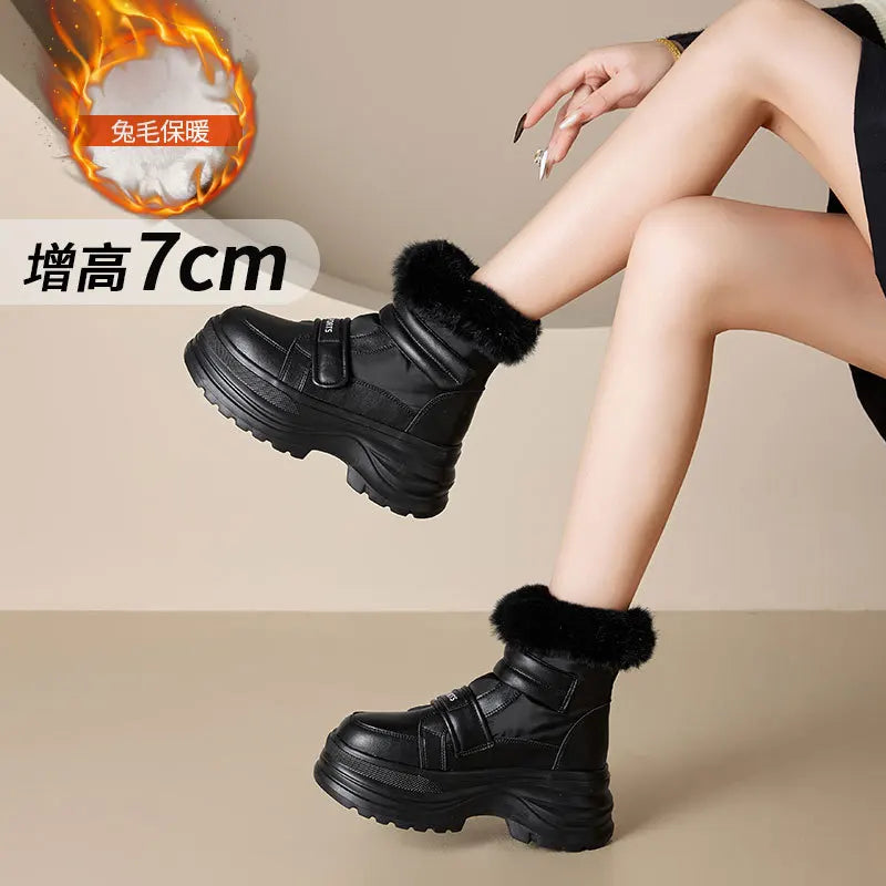 Women's Fur Snow Boots Winter Thick Bottom Short Heels Round Toe Warm Zpaxo Black2 34(Foot 22cm) China Mainland