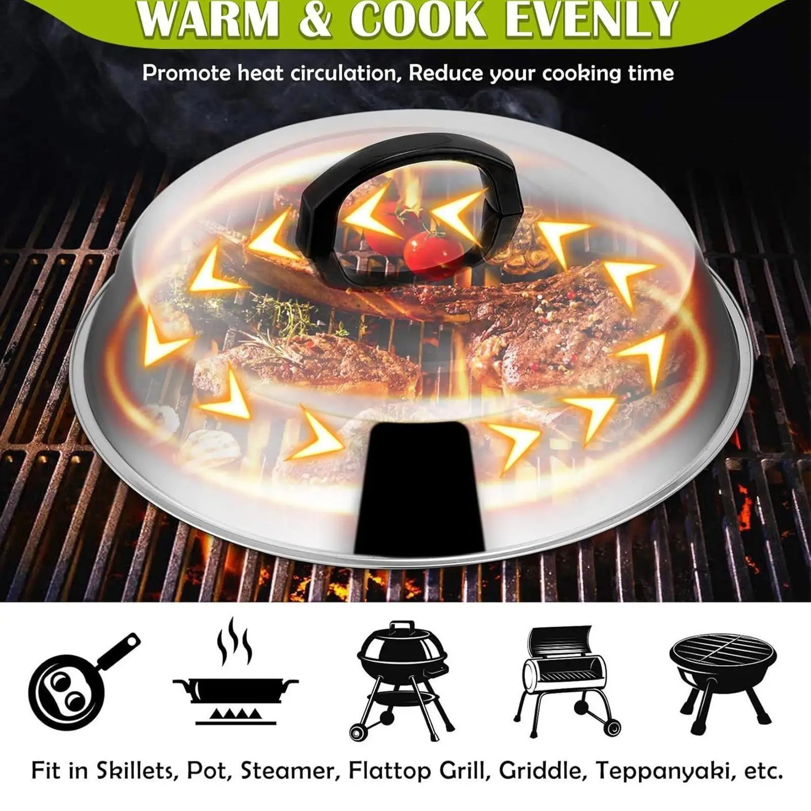 Griddle Basting Cover Dome Stainless Steel Cheese Melting Cap BBQ