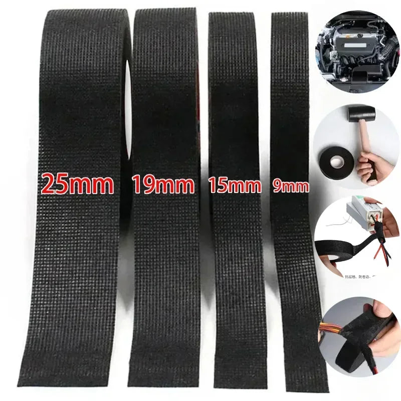 Black Electrical Insulating Tape Fabric Adhesive Tape Automotive Cloth Tape Sound Absorbing Tapes Heat Waterproof Resistance Zpaxo Black 10M -(1 roll) 19mm