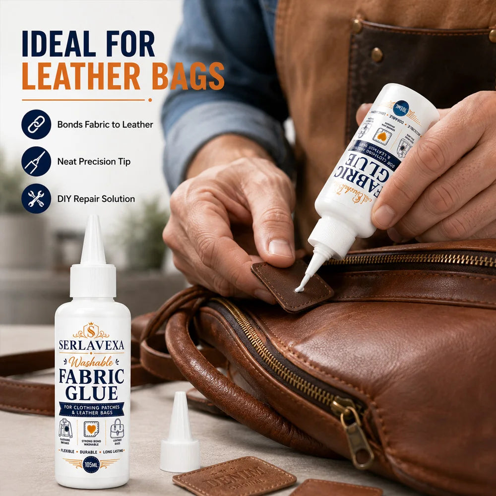 SERLAVEXA Washable Fabric Glue Permanent Strong Liquid Leather Adhesive Glue for Clothing Patches DIY Denim Repair Sealant 105ml Zpaxo