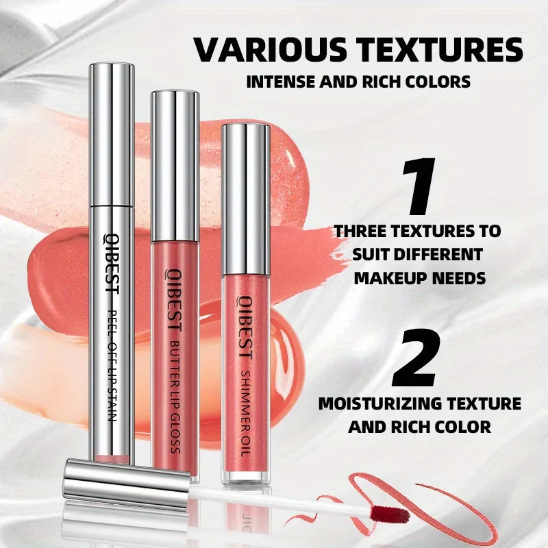 3-Pack non-stick cup matte pattern embroidery peel-off tear-off lip gloss lip line easy-to-color mirror pearlescent lip oil set Zpaxo