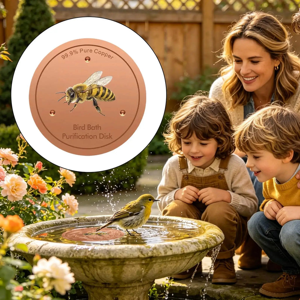 Bird Bath Purification Disk Bee Pattern Birdbath Cleaner Copper Bird Bath Purification Disk For Outdoor Garden Deck Patio Bowl Zpaxo