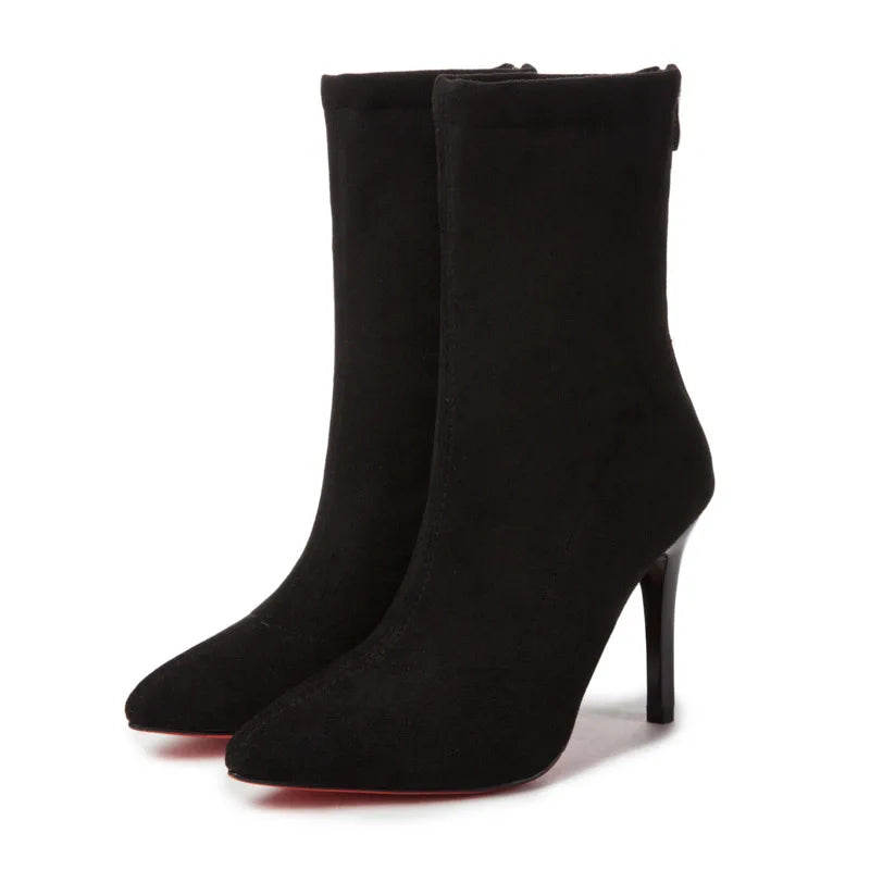 2023 Autumn Winter Heel Velvet Short Boots Pointed Toe Solid Thin Zpaxo Black black sole 37 China Mainland