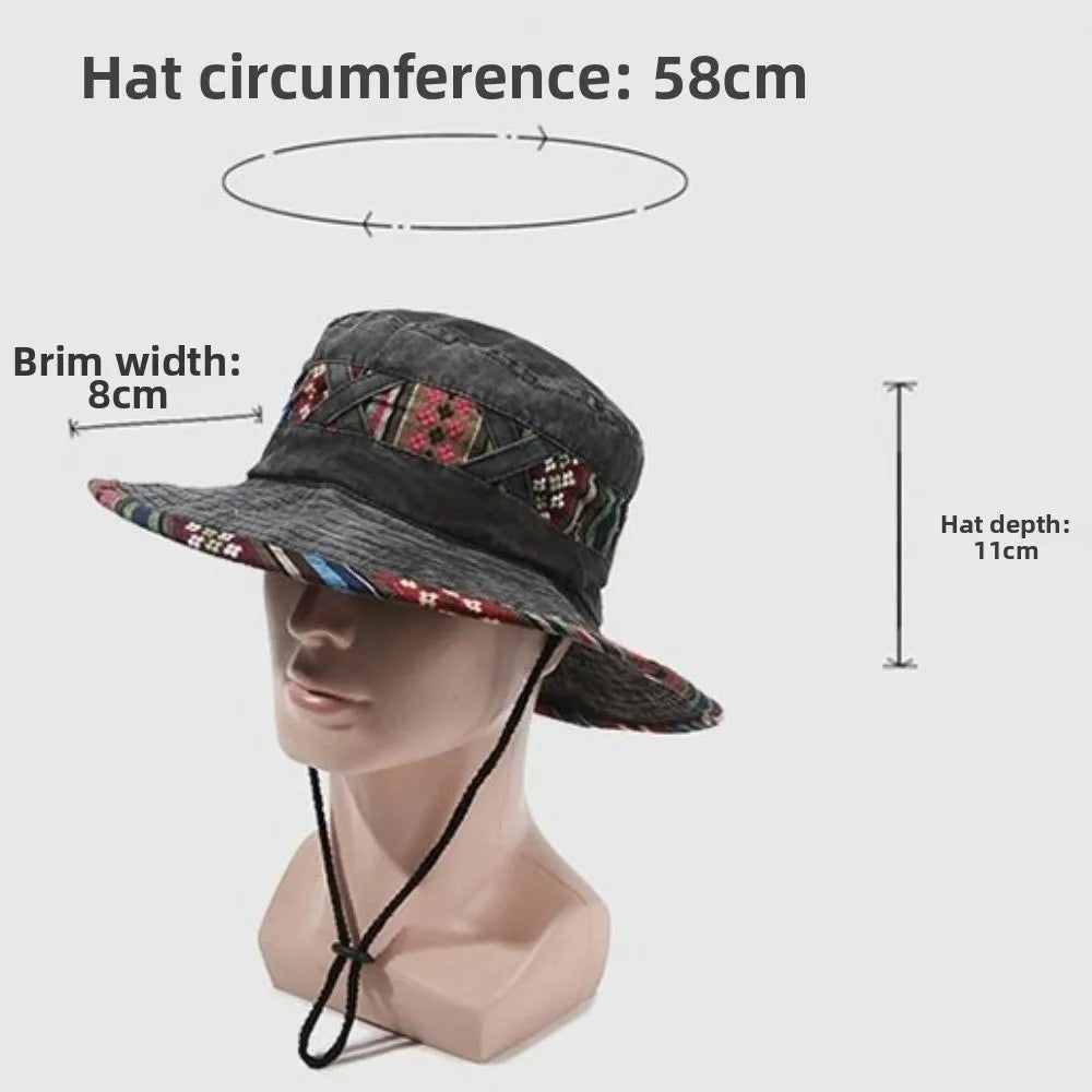 Gifts Ethnic Style Fisherman's Hat Retro Adjustable Outdoor Sun Hat Washed and Distressed Style Fashion Sun Cap Zpaxo