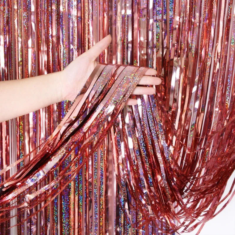 2M Glitter Pink Metallic Foil Tinsel Curtain Backdrop Birthday Zpaxo Rose gold