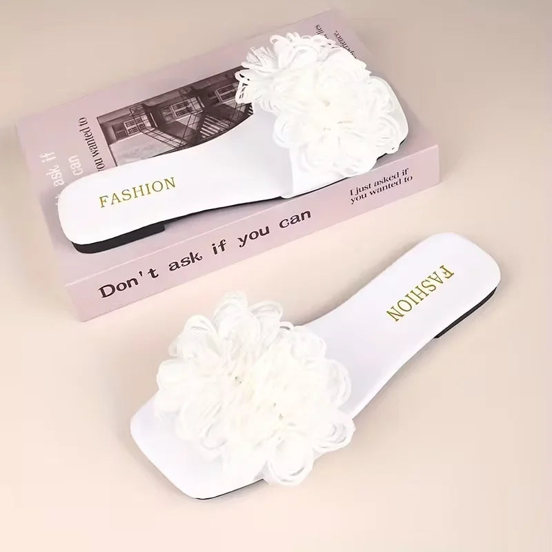 Women Flower Flat Slippers Summer Casual Walking Shoes Female Fashion Zpaxo WHITE 37