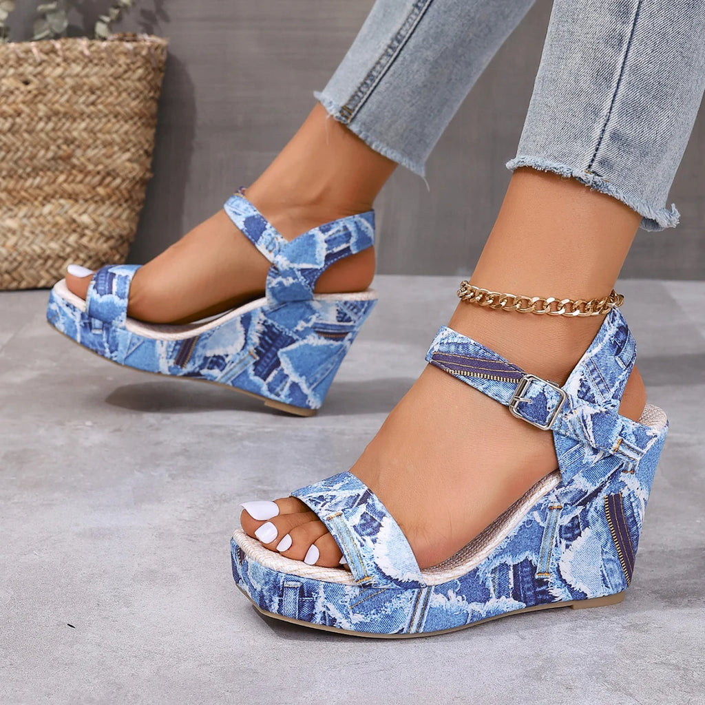 2026 Women Platform Sandals Summer Fashion Casual Shoes Women Vintage Floral Print Peep Toe Wedges Sandals Sandalias De Mujer Zpaxo