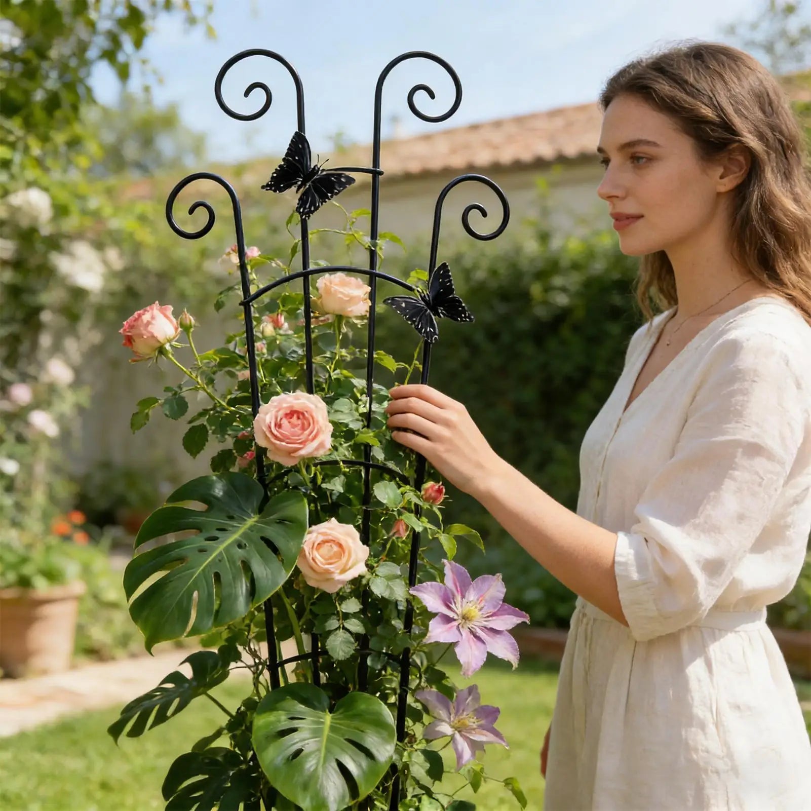 Metal Plant Trellis 76x30cm Outdoor Garden Climbing Roses Tomatoes
