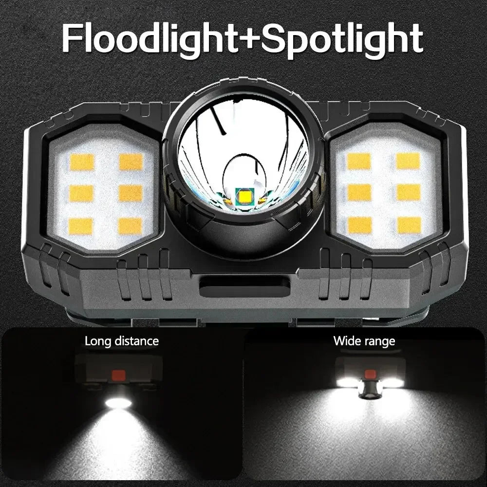 COB LED Headlamp USB Rechargeable Waterproof 3-Mode Torch