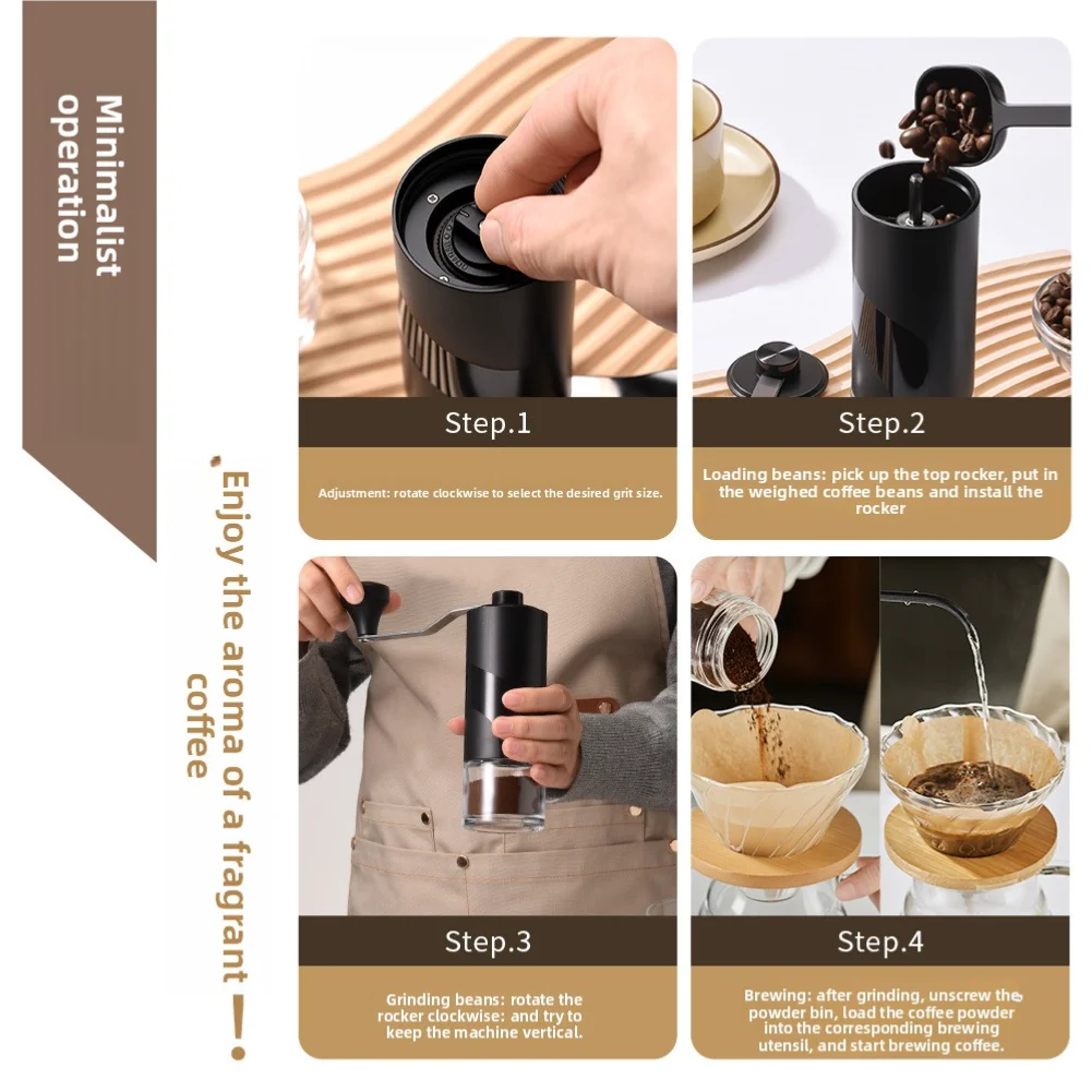 Portable Italian Espresso Maker with Hand Grinder for Camping Outdoor Coffee Brewing Adjustable Grind Settings Ceramic Grinding Zpaxo