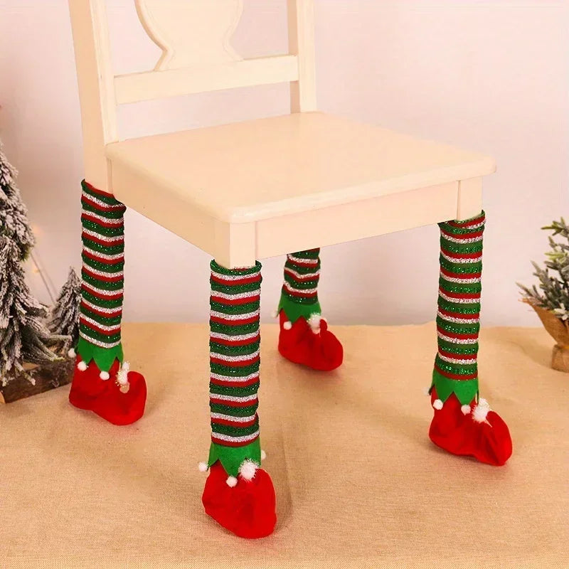 Christmas Striped Elf Table Leg Covers – Holiday Chair Decor Holiday Table Decor Zpaxo