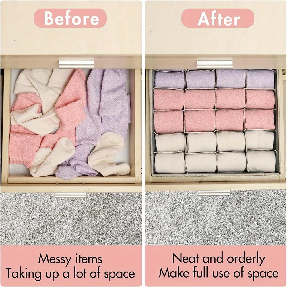 Collapsible Sock Drawer Organizer - Women Accessories for Closet Cabinet Storage - 24 Grids Underwear Storage Boxes Zpaxo