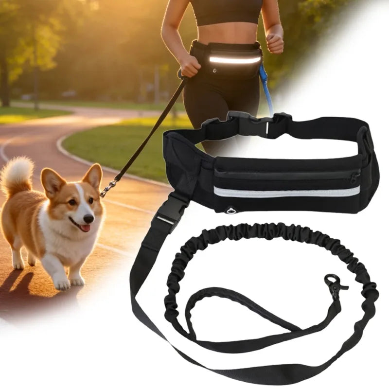 Hands-Free Dog Leash Running Waist Bag – Reflective Belt