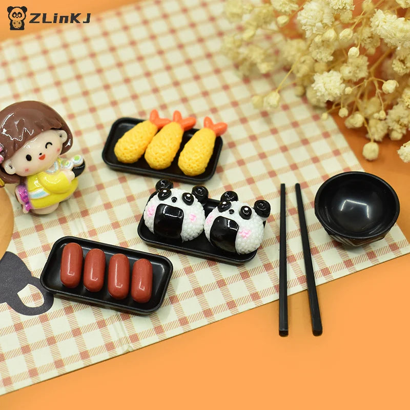 ▶1Set 1:6 Dollhouse Miniature Dinner Plate Bowl Chopsticks Tray Tableware Kitchen Model Decor Toy Doll House Accessories Zpaxo