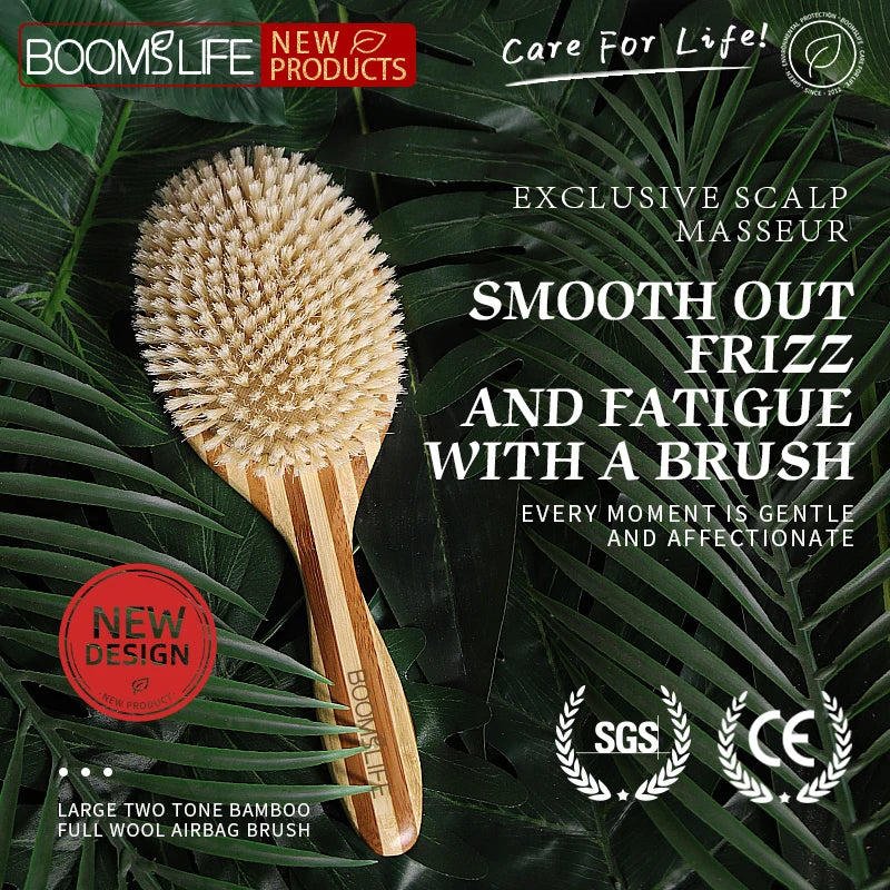 BOOMSLIFE Custom Soft Boar Bristle Hair Brush Wood Bamboo Comb for Hair Women Scalp Massage Detangle Brush Barber Accessories Zpaxo