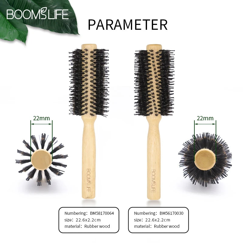 Boar Bristles Round Hair Brush Women Anti Static Wood Comb Hair Curling Styling Barrel Rolling Detangling Hair Comb For Curly Zpaxo