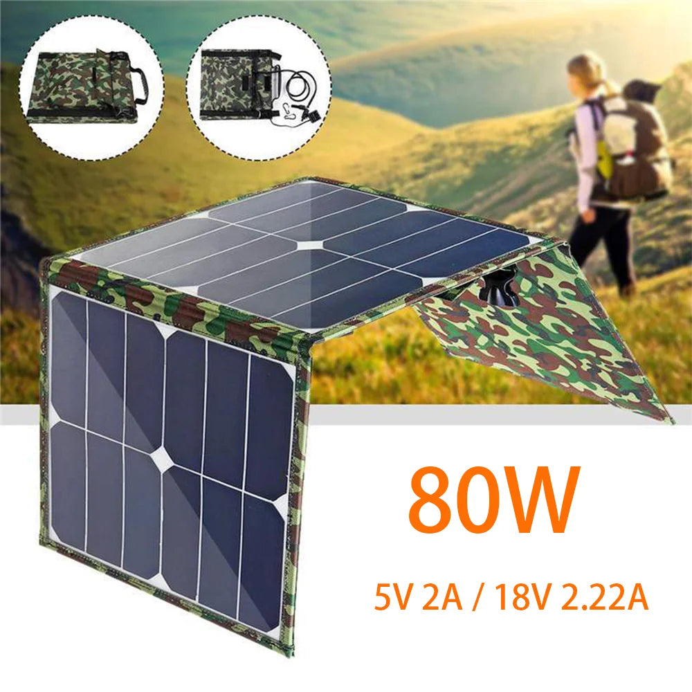 Solar Cell 80W Photovoltaic Panels USB Charger System Battery V 5V Portable Flexible Foldable Energy Power Sunpower Camping Set Zpaxo Default Title
