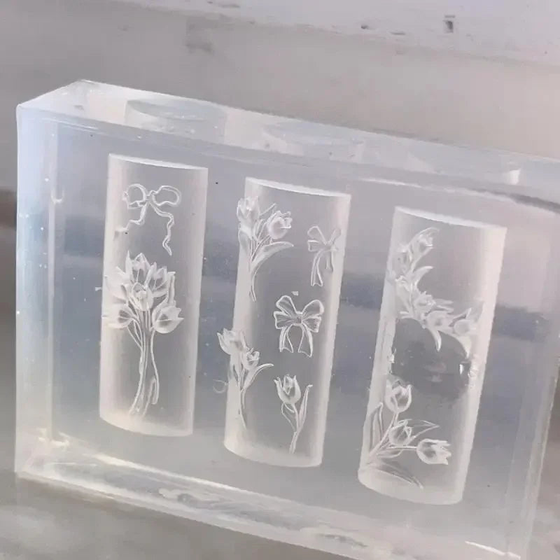 3D Silicone Nail Mold Sweet Flower Tulip Bouquet Transparent Nails Mold DIY Nail Art Decor Manicure Template For Nail Charms Zpaxo