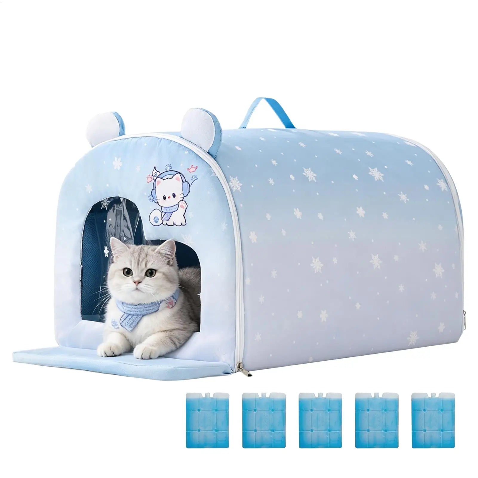 Insulated Cat Cooling House Ice Packs Removable Summer Shelter