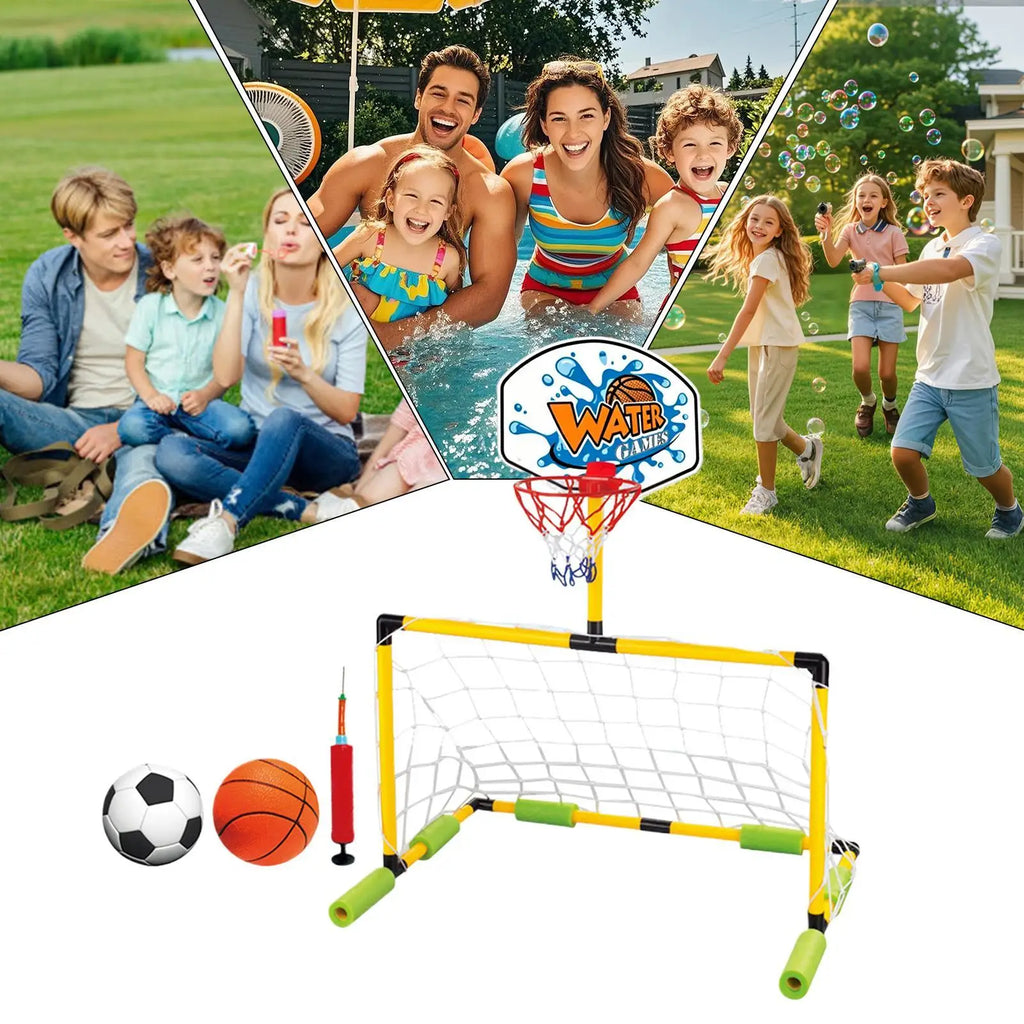Pool Basketball Hoop 2-in-1 Soccer Goal Floating Water Score Game