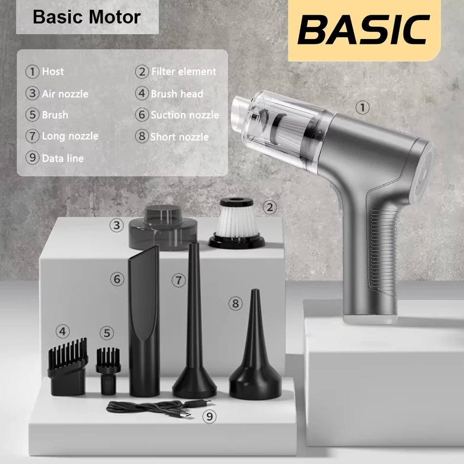 Basic Motor 2IN1 Wireless Handheld Vacuum Cleaner Suction & Blowing Multifunctional Car Household Gap Full 9-Piece Accessory USB Zpaxo