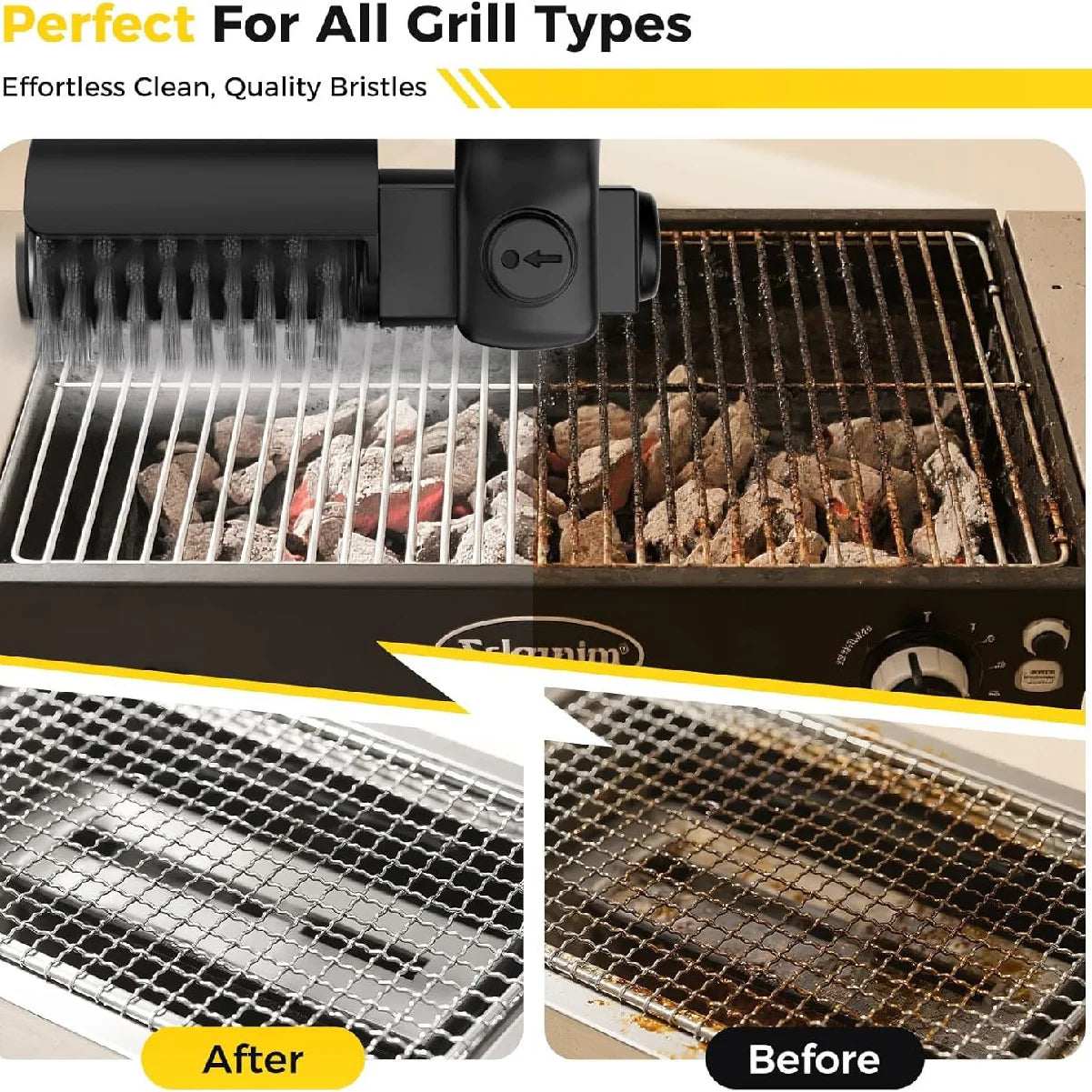 Rechargeable Electric Grill Cleaning Brush Heavy Oil Stain Remover For BBQ Grates Griddles Stove Top Rotating Scrubber Long Hand Zpaxo