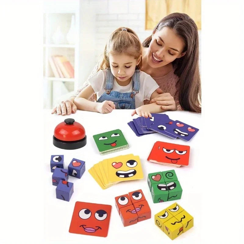 Kids Face Change Cube Game Montessori Expression Puzzle Building