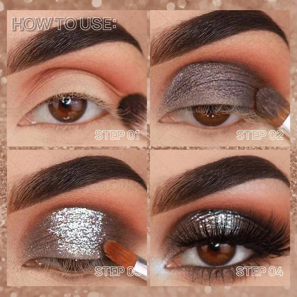 Black Pearlescence Diamond Glitter Eyeshadow Mashed Potato Texture Highlighter Peach Gold Shimmer Illuminator Brightening Makeup Zpaxo