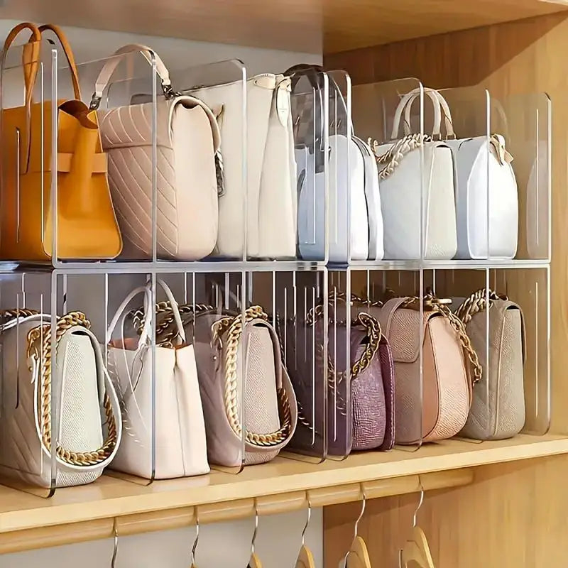 4 Slots Clear Bag Storage Divider Acrylic Closet Finishing Divider Purse Handbag Storage Rack Transparent Bag Organizer Stand Zpaxo
