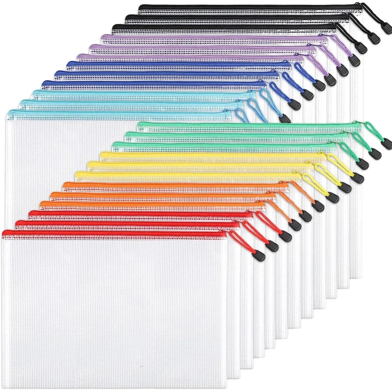 4-Pack Mesh Zipper Document Bags – Waterproof A3/A4/A5/A6 Pouches Mesh Document Pouches Zpaxo