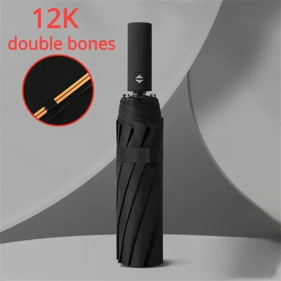 12 Bone Black Glue Fully Automatic Umbrella With Thick And Durable Keel Three Fold Umbrella UV Resistant Folding Umbrella Zpaxo metal-fiber composite 12K As shown