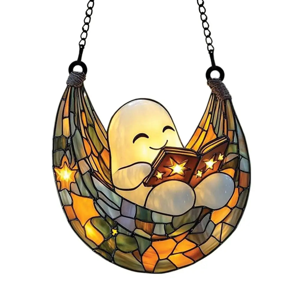 Ghost Reading Book Acrylic Suncatcher Window Ornament | Spooky Window Suncatcher Zpaxo D