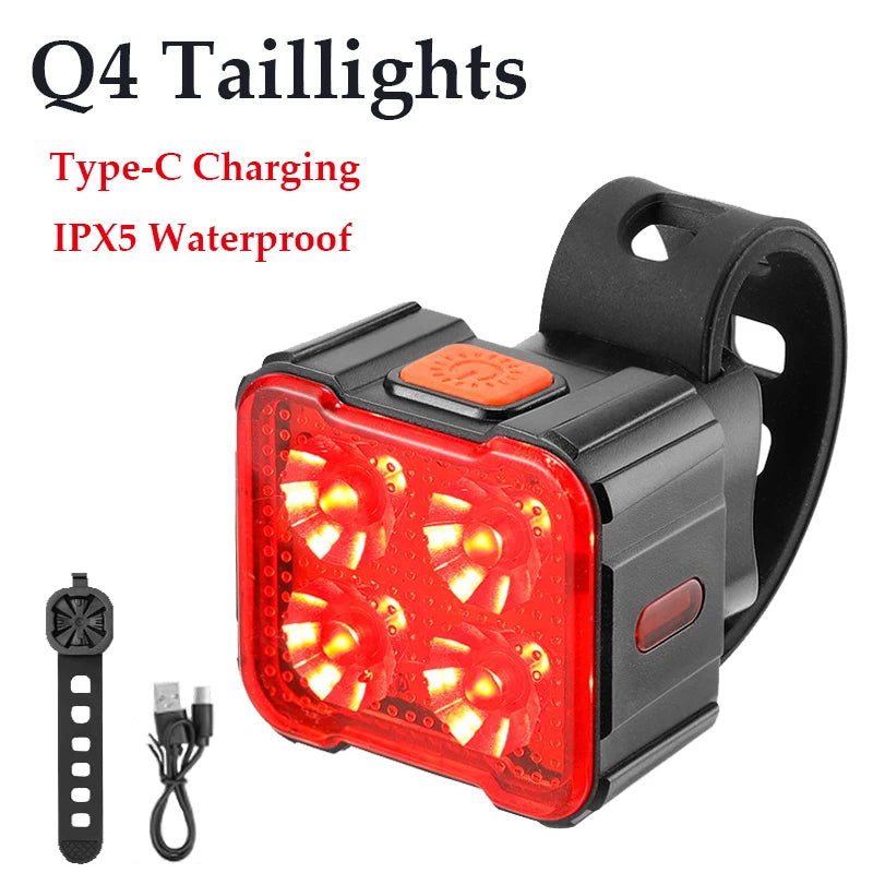 Bicycle Rear Lamp Night Ride Lamp Charging Strong Front Light Bicycle Headlight Taillight Mountain Bike Riding Bike Accessories Zpaxo Q4-Taillight