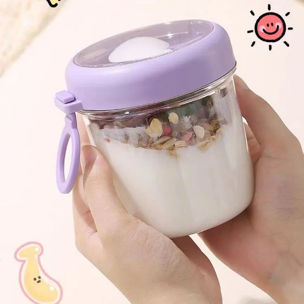 Yogurt Cup Glass Large Mouth Sealed Jar Coffee Mugs Overnight Oats Container With Lid And Spoon Breakfast Oatmeal Cereal Nut Zpaxo