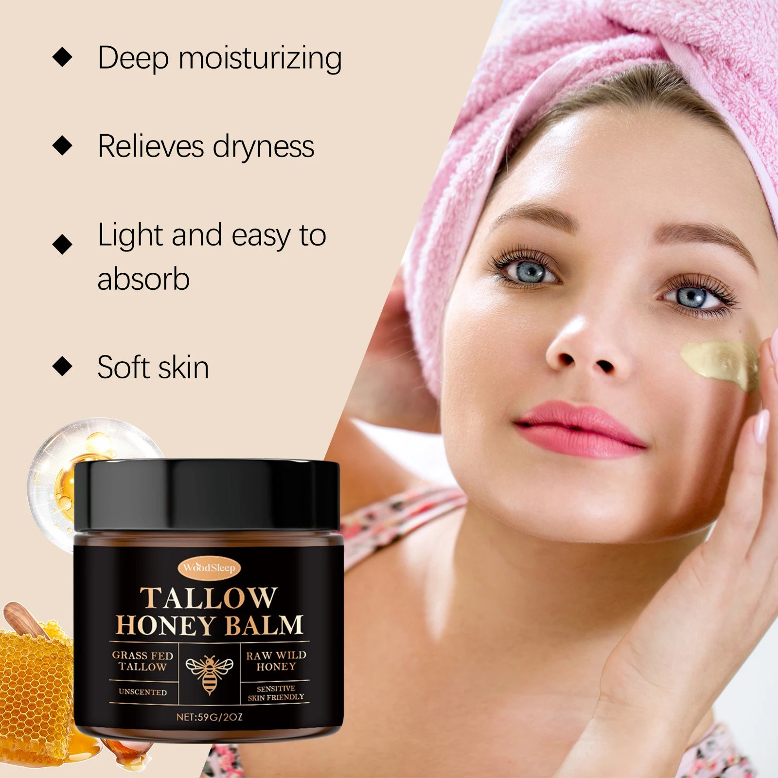 Tallow Honey Balm For Extremely Dry Skin Deep Moisturizing Nourishing Lightweight Fast Absorbing Face Hand Body Daily Care Zpaxo