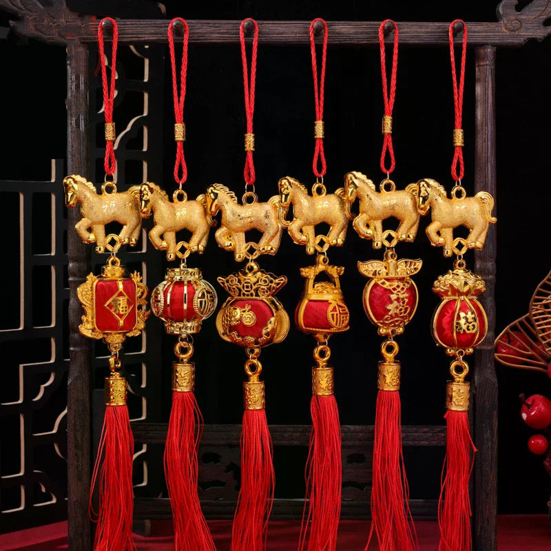 1/10Pcs 2026 Year Of The Horse Wall Hanging Car Ornament Chinese New Year 3D Horse Lantern Red Gold Pendant Lucky Decor Gifts Zpaxo