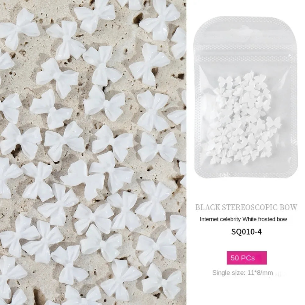 50pcs 3D Nail Art Bowknot Resin Bow Nail Art Decoration Black and White Elegant Nail Decoration Manicure Ornament Zpaxo 04