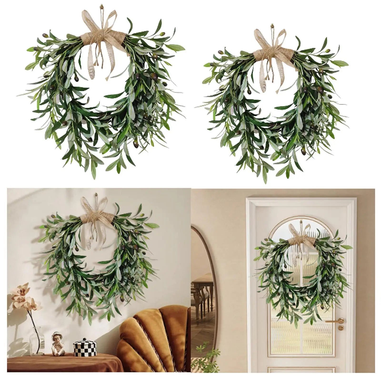 Artificial Olive Wreath – Rustic Farmhouse Greenery Door Decor Artificial Wreath Zpaxo