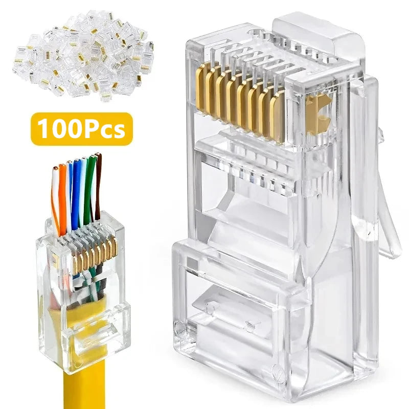 100PCS Cat6 Cat5e RJ45 Shielded Connector Modular Plug Cable Network Plugs Gold-Plated Ethernet PC Hardware Cable Adapter 8P8C Zpaxo