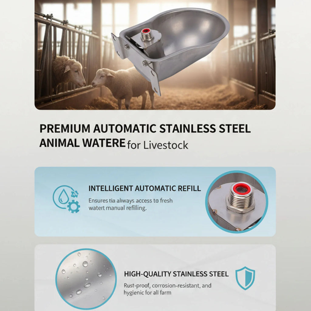 Automatic Sheep Water Bowl Sheep Water Feeder Stainless Steel Livestock Waterer Water Dispenser for Sheep Goat Calf Zpaxo