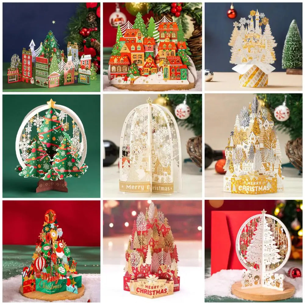 3D Pop-Up Christmas Greeting Card with Envelope | Gold Paper Carving 3D Greeting Card Zpaxo