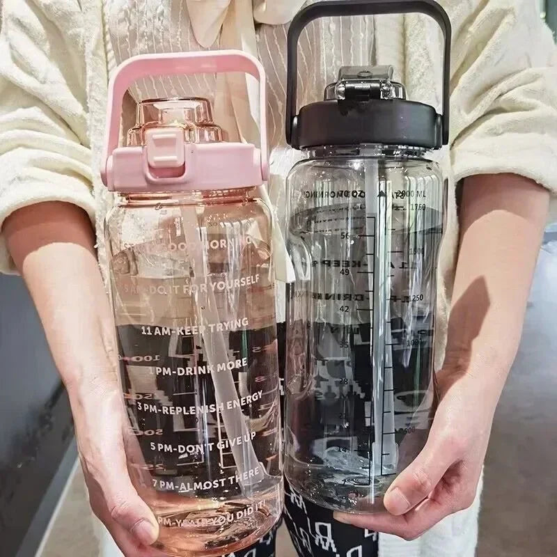 Portable Water Bottle Large Capacity Plastic Straw Cup Drink Time