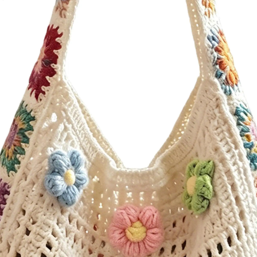 Boho Crochet Flower Bag – Women's Woven Beach Tote Handbag Crochet Tote Bag Zpaxo