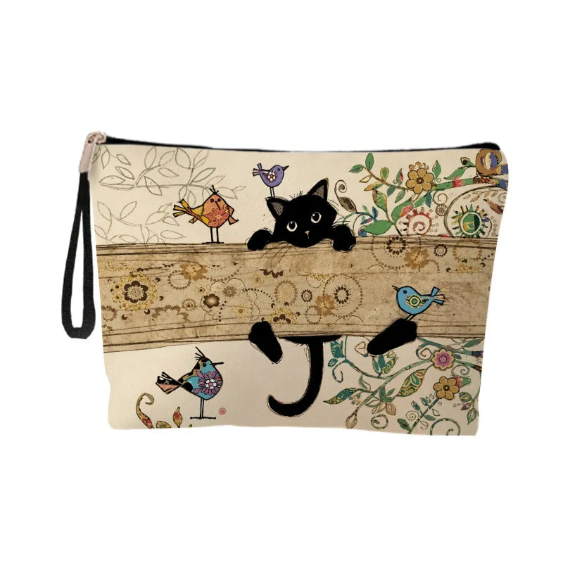 Large Capacity Cat Print Makeup Bag Women's Clutch Student Zipper
