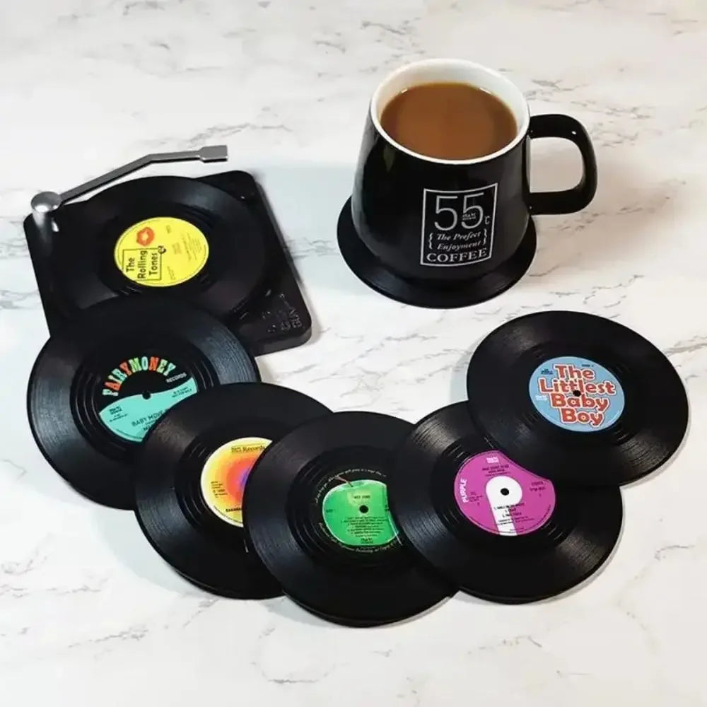 2/4/6PCS Retro Vinyl Record Cup Coaster Anti-slip Coffee Coasters Heat Resistant Music Drink Mug Mat Table Placemat Decor Zpaxo