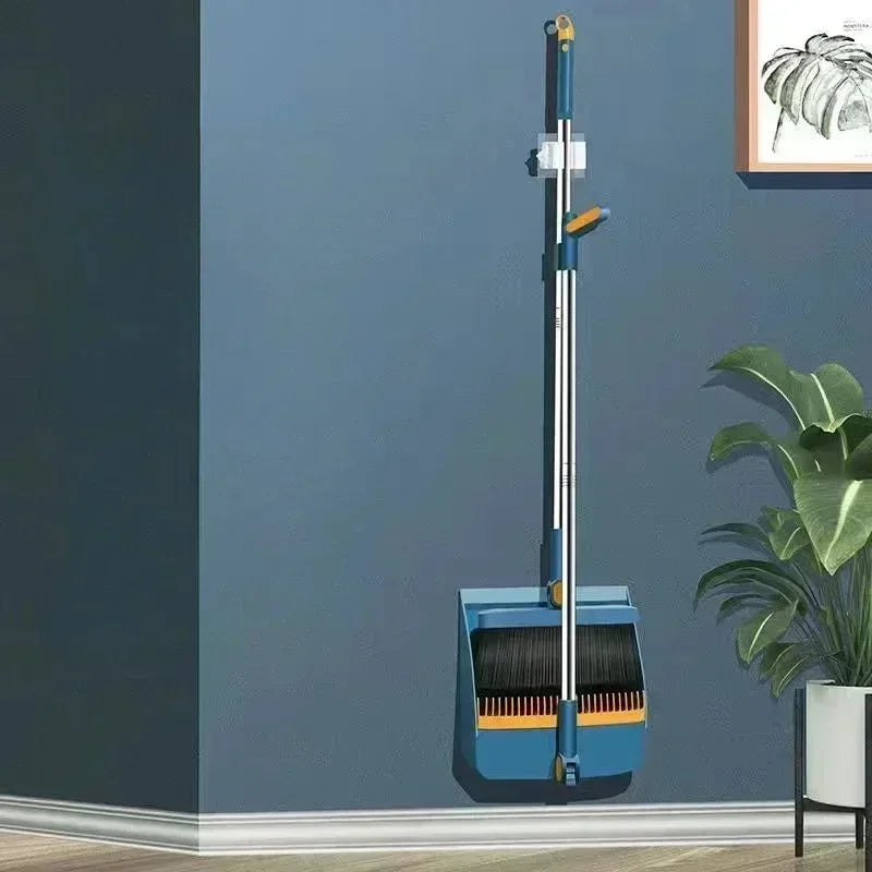 Foldable Broom & Dustpan Set – Floor Sweeping Kit with Brush Broom & Dustpan Set Zpaxo Rotating Blue