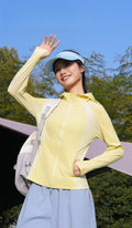 Ice silk sun protection clothing for women in summer thin breathable cool and UV resistant outdoor sun protection clothing Zpaxo yellow L