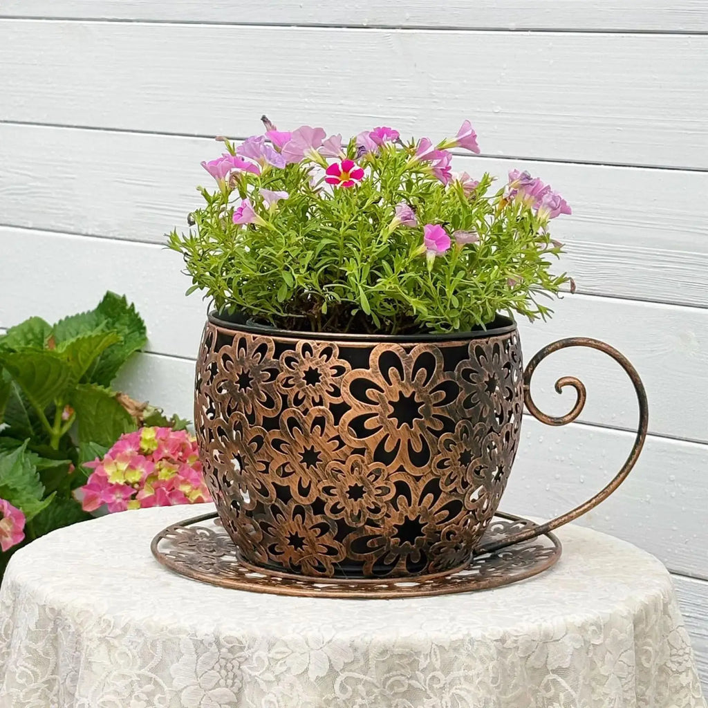 Funny Planter Iron Retro Hollow Teacup Yard Decor Large Garden Pots